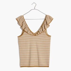 Madewell Belhaven Ruffle Sweater Tank in Stripe Tan and White